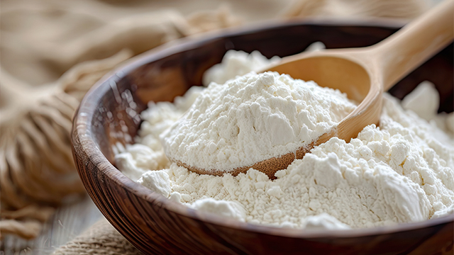 Tapioca starch in a bowl with a spoon